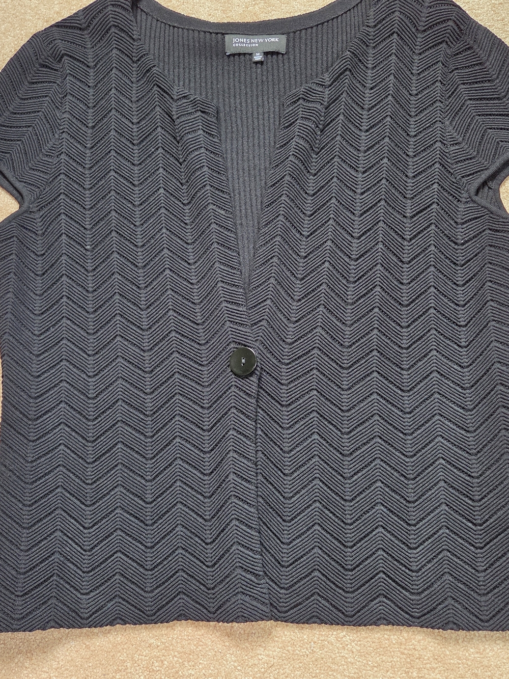 Jones New York Black Chevron Knit Short Sleeve Cardigan